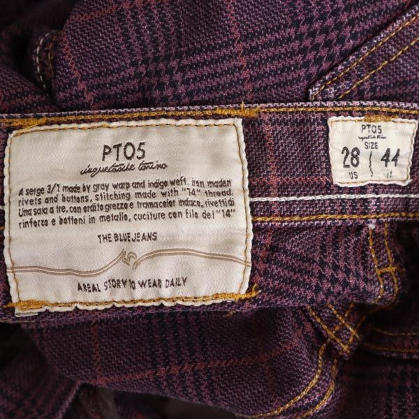 PT05 ピーティーゼロチンクエ グレンチェック クロップドパンツ w28 ピンク系 ボタンフライ メンズ