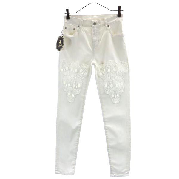 HYSTERIC GLAMOUR ヒステリックグラマー 日本製 スキニーデニムパンツ w26 白 スカルレース ジーパン レディース