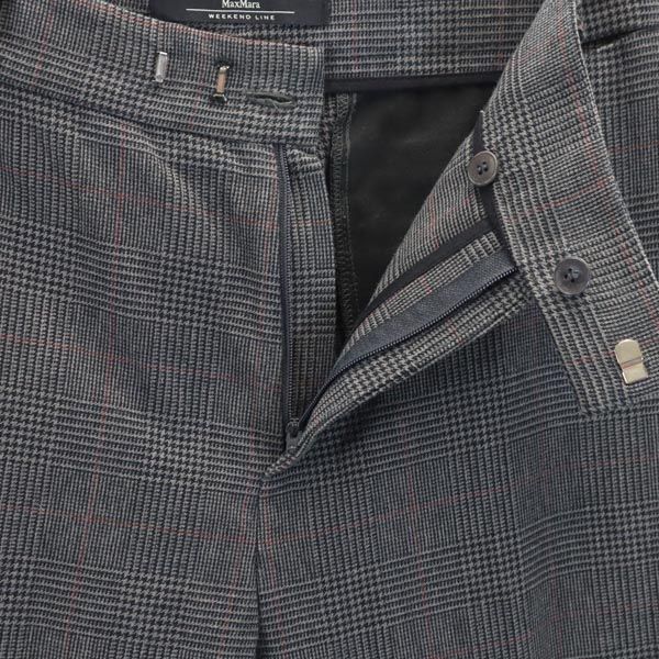 MAX MARA マックスマーラ イタリア製 チェック柄 パンツ 40 グレー×ブラウン×赤 レディース