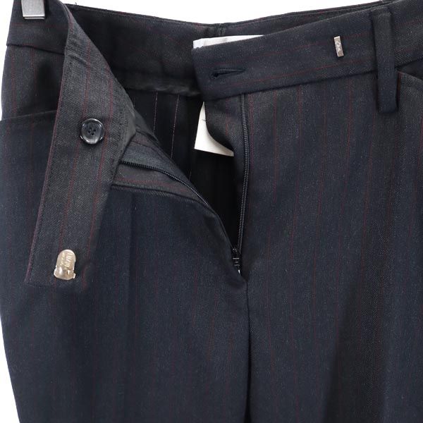 ドルチェアンドガッバーナ イタリア製 ストライプ柄 センタープレス ワイド スラックスパンツ 38 ダークグレー×赤 DOLCE&GABBANA レディース