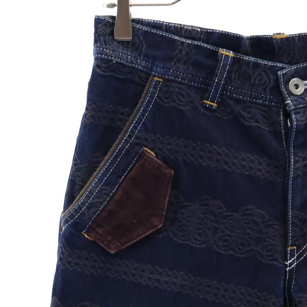 SHAREEF シャリーフ 日本製 総柄刺繍 デニム クロップドパンツ 1 ボタンフライ ジーパン メンズ