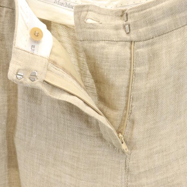 MAX MARA マックスマーラ イタリア製 リネン ロングパンツ 40 ベージュ レディース