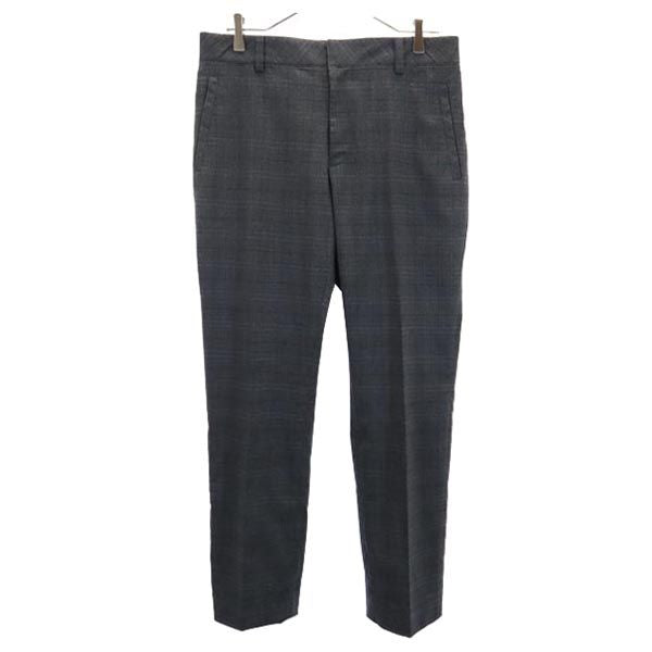 LANVIN ランバン 日本製 ウールブレンド チェック柄 スラックスパンツ 48 グレー メンズ