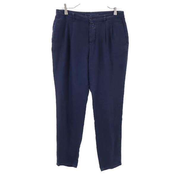 Nigel Cabourn ナイジェルケーボン ウーマン 日本製 リネンブレンド スラックスパンツ 36 ネイビー WOMAN ボタンフライ レディース
