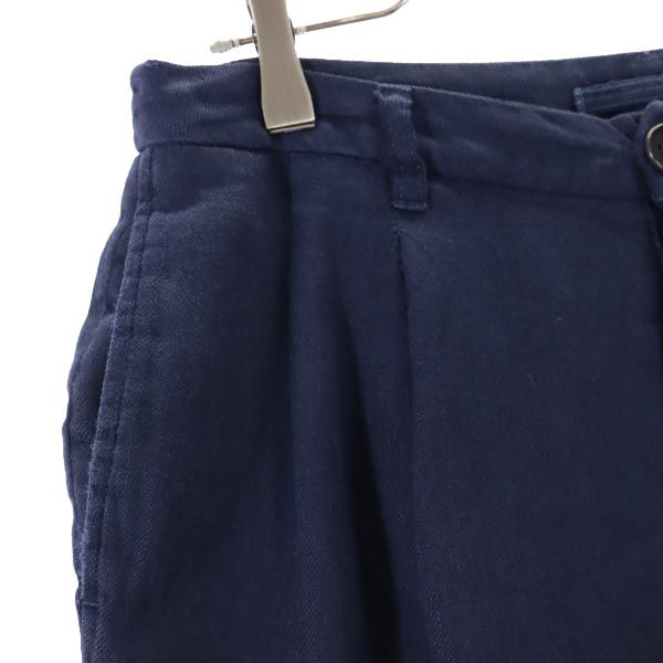Nigel Cabourn ナイジェルケーボン ウーマン 日本製 リネンブレンド スラックスパンツ 36 ネイビー WOMAN ボタンフライ レディース