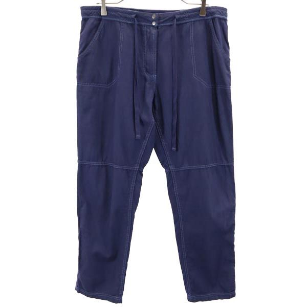 papaya パパヤ コットンリネンブレンド パンツ 16 ネイビー 裾ロールアップ レディース