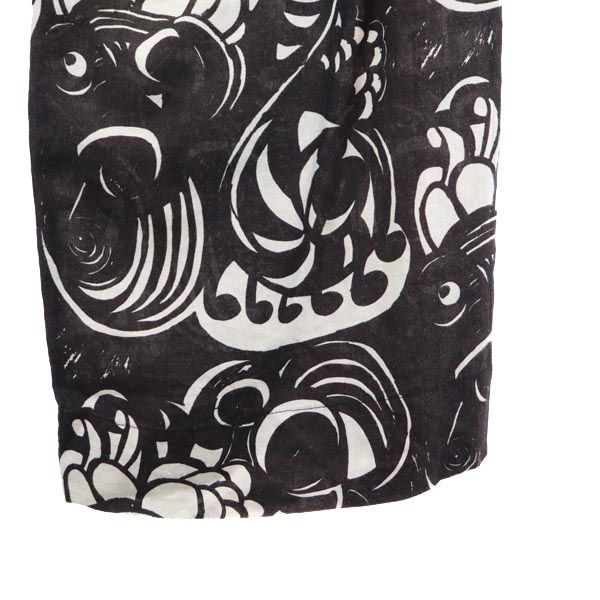 marimekko マリメッコ リネン 総柄 パンツ 34 ブラック ウエストゴム レディース