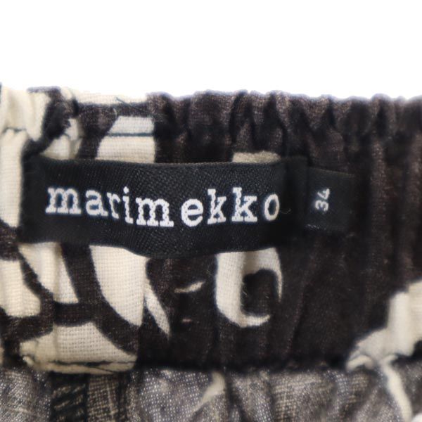 marimekko マリメッコ リネン 総柄 パンツ 34 ブラック ウエストゴム レディース