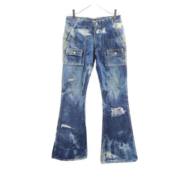 FAB FOUR ファブフォー 日本製 ブーツカットデニムパンツ 0 ダメージ加工 フレアデニムパンツ ジーンズ レディース