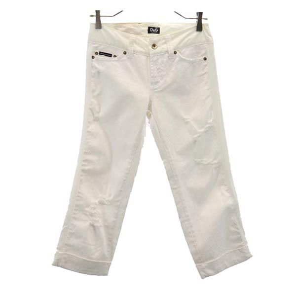 DOLCE&GABBANA ドルチェアンドガッバーナ クロップド デニムパンツ w24 ホワイト ジーンズ ダメージ加工 切替 レディース