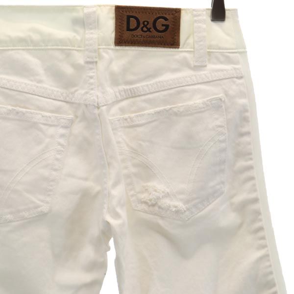 DOLCE&GABBANA ドルチェアンドガッバーナ クロップド デニムパンツ w24 ホワイト ジーンズ ダメージ加工 切替 レディース