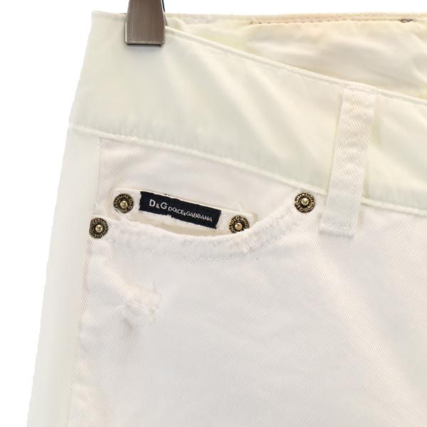 DOLCE&GABBANA ドルチェアンドガッバーナ クロップド デニムパンツ w24 ホワイト ジーンズ ダメージ加工 切替 レディース
