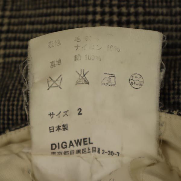 DIGAWEL ディガウェル ウールブレンド グレンチェック クロップドパンツ グレー系 メンズ