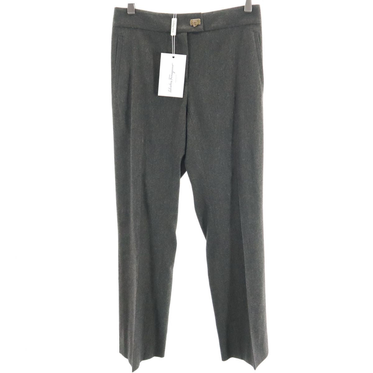 未使用 Salvatore Ferragamo サルヴァトーレフェラガモ イタリア製 ウールブレンド スラックスパンツ 38 グレー系 タグ付き レディース