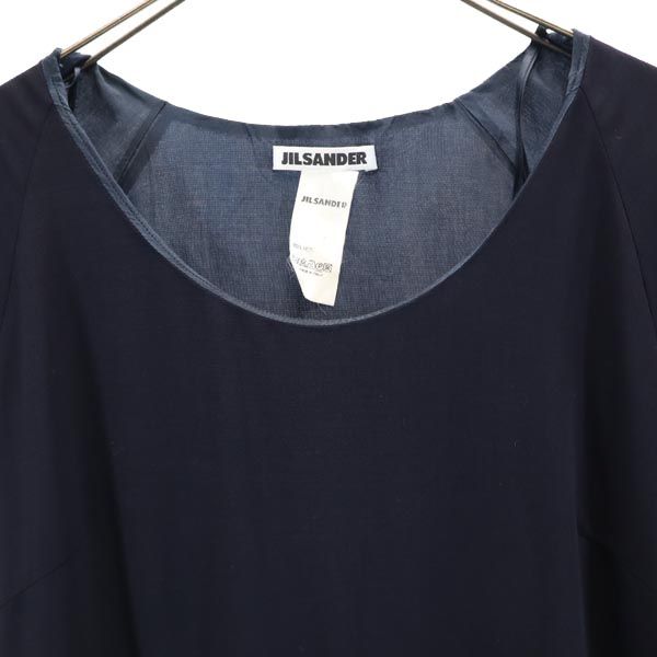 JIL SANDER ジルサンダー イタリア製 ウール 半袖 ワンピース 40 ネイビー系 サイドジップ レディース