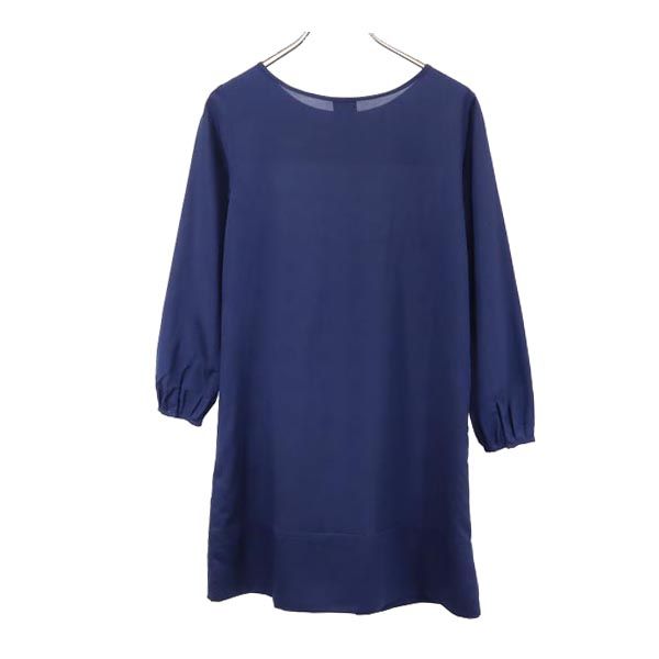 PAOLA FRANI パオラフラーニ 長袖 ワンピース ネイビー×ホワイト ビーズ装飾 レディース