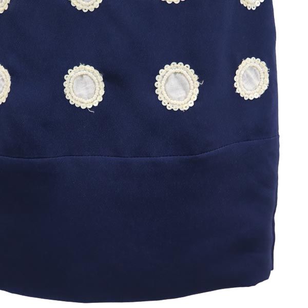 PAOLA FRANI パオラフラーニ 長袖 ワンピース ネイビー×ホワイト ビーズ装飾 レディース