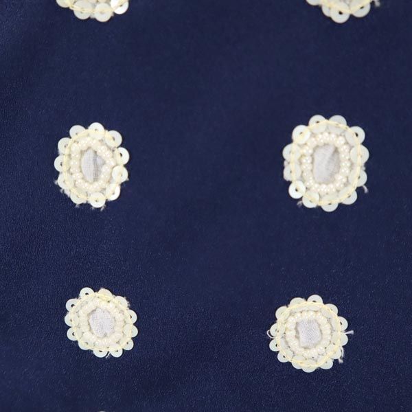 PAOLA FRANI パオラフラーニ 長袖 ワンピース ネイビー×ホワイト ビーズ装飾 レディース