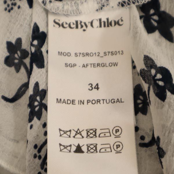 SEE BY CHLOE シーバイクロエ 総柄 長袖 シースルー ワンピース 34 ホワイト系 レディース