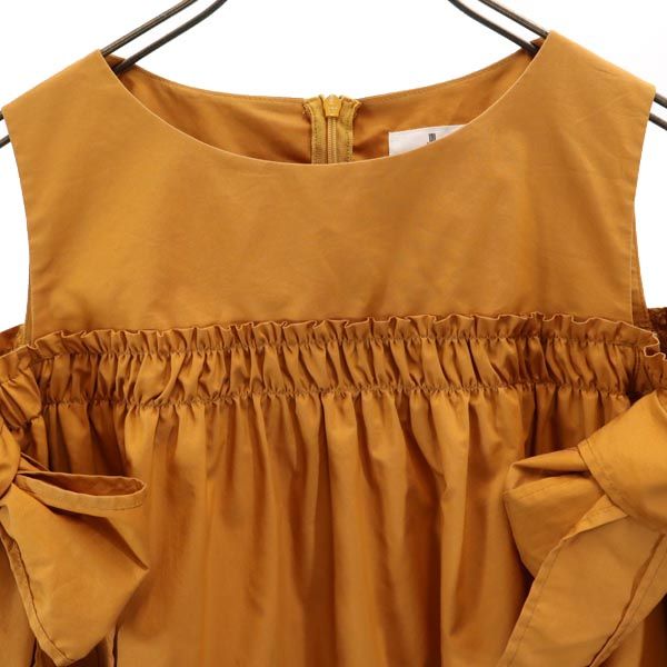 LANVIN en Bleu ランバンオンブルー 日本製 7分袖 オープンショルダー ワンピース 38 キャメル レディース