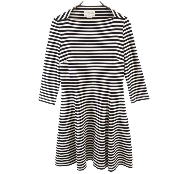 Kate Spade ケイトスペード ボーダー柄 7分袖 ワンピース S 白×黒 レディース