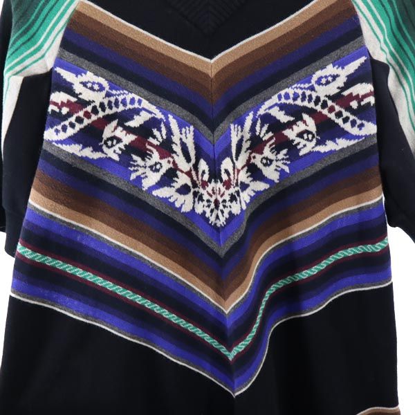 sacai luck サカイラック 総柄 半袖 ニットポンチョ ワンピース 黒×茶×青 ニーレングスドレス レディース