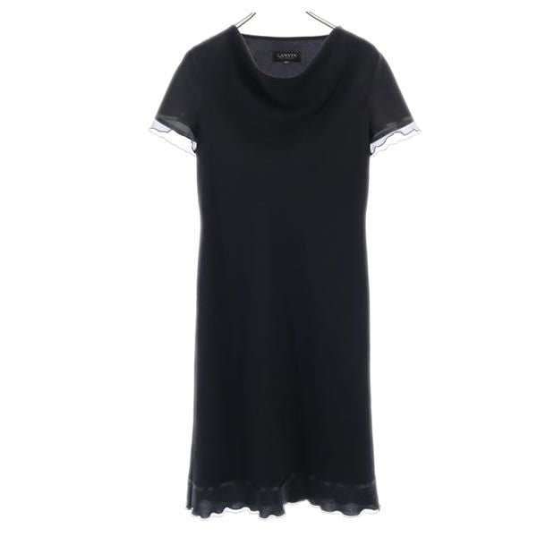 ランバン 日本製 フレンチスリーブ フレア ワンピース 38 ブラック LANVIN レディース