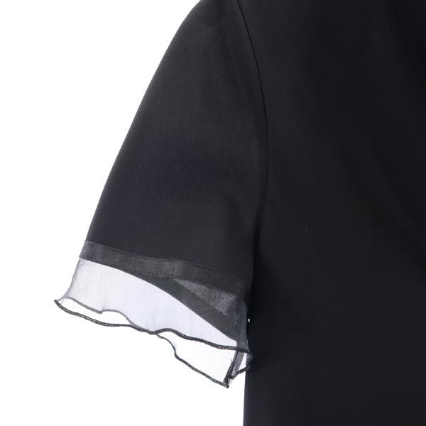 ランバン 日本製 フレンチスリーブ フレア ワンピース 38 ブラック LANVIN レディース