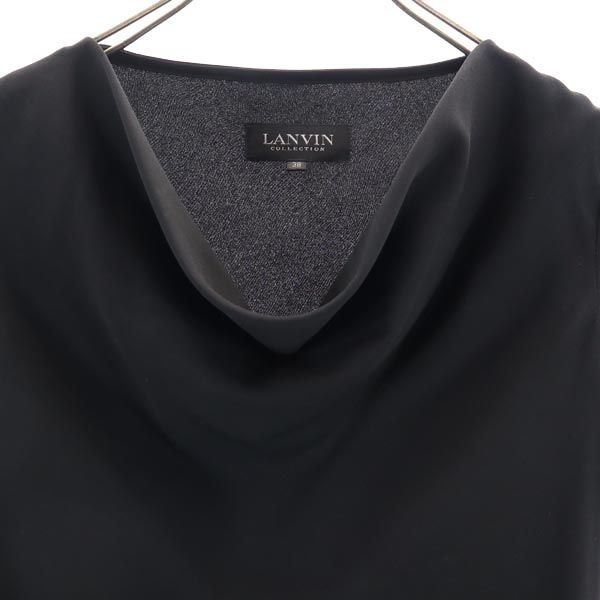 ランバン 日本製 フレンチスリーブ フレア ワンピース 38 ブラック LANVIN レディース