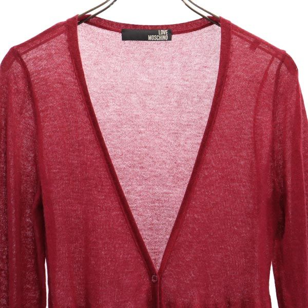 LOVEMOSCHINO ラブモスキーノ 長袖 ニット ロング カーディガン USA6 レッド系 ベルトループ付き レディース