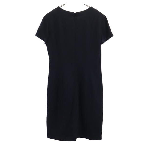 YVES SAINT LAURENT イヴサンローラン 三陽商会 ウールブレンド 半袖 ワンピース 36 ネイビー系 バックジップ レディース
