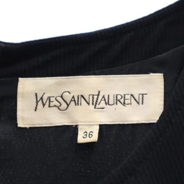 YVES SAINT LAURENT イヴサンローラン 三陽商会 ウールブレンド 半袖 ワンピース 36 ネイビー系 バックジップ レディース