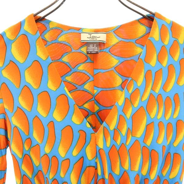 Jssa LONDON ジェッサロンドン 総柄 7分袖 ワンピース UK6 オレンジ系 レディース