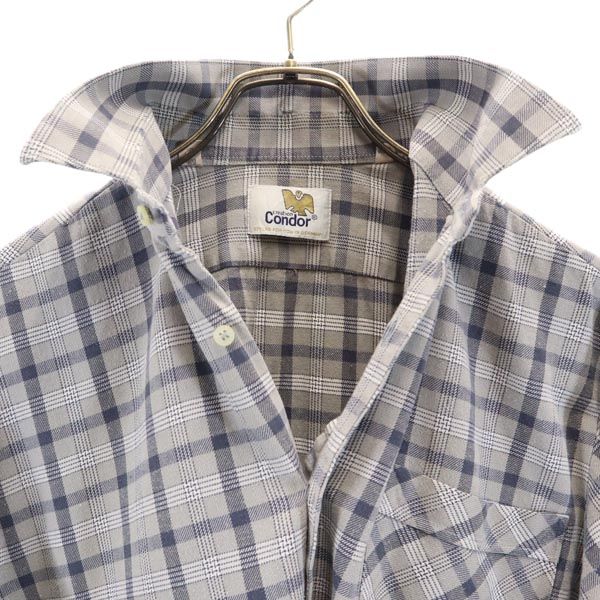 Condor コンドル チェック柄 長袖 シャツ ワンピース 39-40 グレー系 グランパシャツ レディース