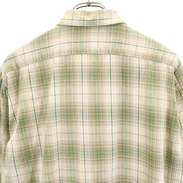 グランパシャツ チェック柄 長袖 シャツ ワンピース ベージュ×茶×緑 レディース