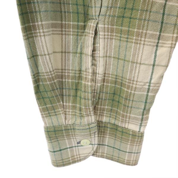 グランパシャツ チェック柄 長袖 シャツ ワンピース ベージュ×茶×緑 レディース