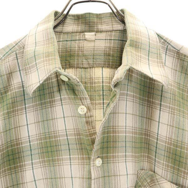 グランパシャツ チェック柄 長袖 シャツ ワンピース ベージュ×茶×緑 レディース