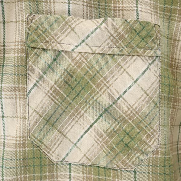 グランパシャツ チェック柄 長袖 シャツ ワンピース ベージュ×茶×緑 レディース
