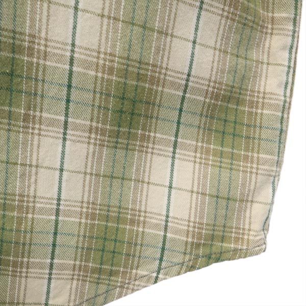 グランパシャツ チェック柄 長袖 シャツ ワンピース ベージュ×茶×緑 レディース
