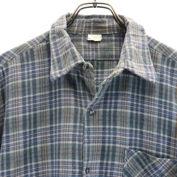 ヴィンテージ 70s グランパシャツ ユーロワーク チェック柄 長袖 ハーフボタン シャツ ブルー系 VINTAGE メンズ