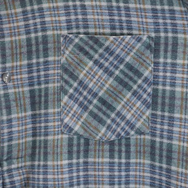 ヴィンテージ 70s グランパシャツ ユーロワーク チェック柄 長袖 ハーフボタン シャツ ブルー系 VINTAGE メンズ