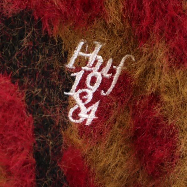 HUF ハフ 総柄 長袖 シャギー ロング カーディガン S レッド系 レディース