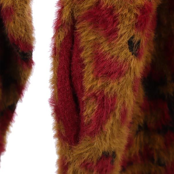 HUF ハフ 総柄 長袖 シャギー ロング カーディガン S レッド系 レディース