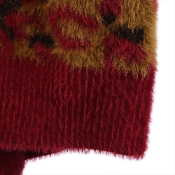 HUF ハフ 総柄 長袖 シャギー ロング カーディガン S レッド系 レディース