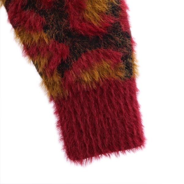 HUF ハフ 総柄 長袖 シャギー ロング カーディガン S レッド系 レディース