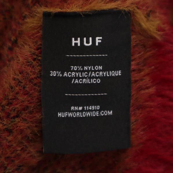 HUF ハフ 総柄 長袖 シャギー ロング カーディガン S レッド系 レディース