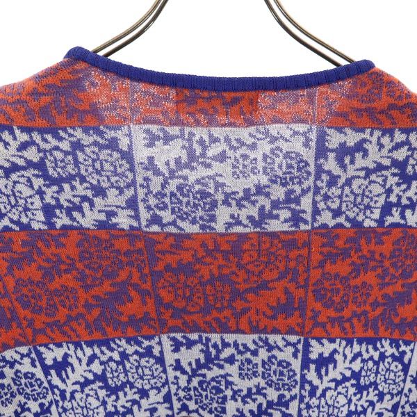 YVES SAINT LAURENT イヴサンローラン 総柄 半袖 ニット ワンピース M レッド×ブルー レディース