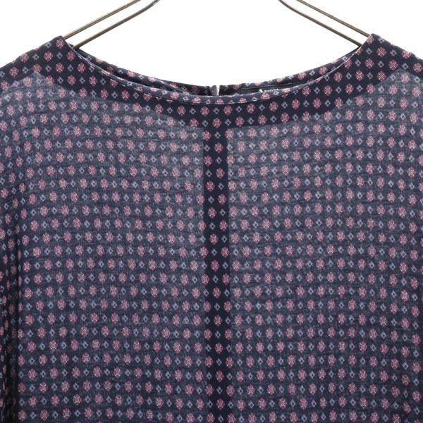 Aquascutum アクアスキュータム 日本製 総柄 長袖 ワンピース ネイビー系 バックジップ レディース