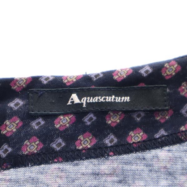 Aquascutum アクアスキュータム 日本製 総柄 長袖 ワンピース ネイビー系 バックジップ レディース