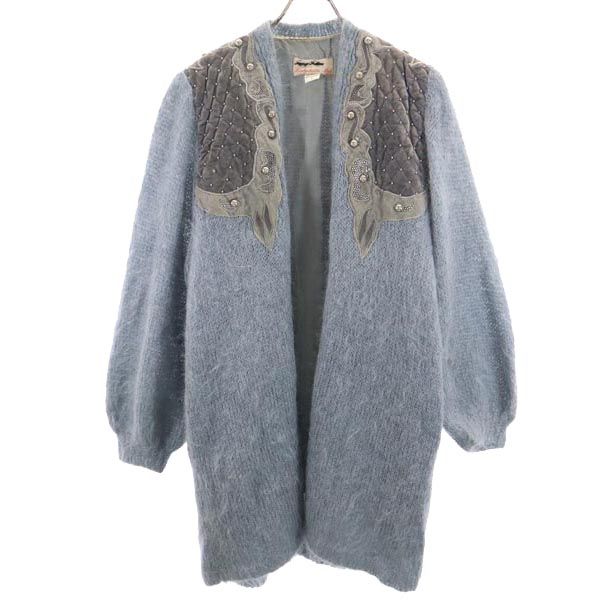 VINTAGE ヴィンテージ 80s 長袖 モヘヤニット カーディガン L ブルー系 レディース